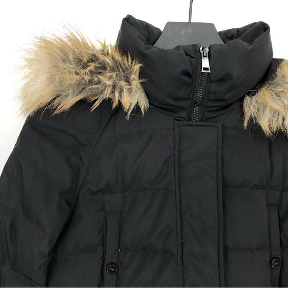 JONES NEW YORK Belted Puffer Jacket Faux Fir Trim Black M - Picture 2 of 14